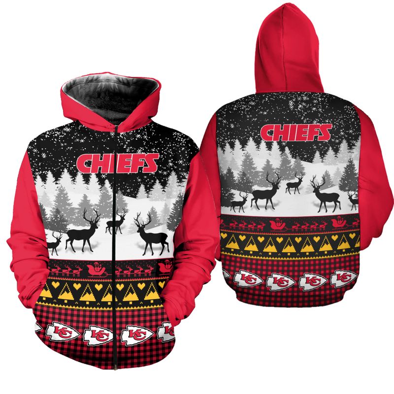 kansas city chiefs christmas reindeer hoodie zip up hoodie nla036010 7m1dq