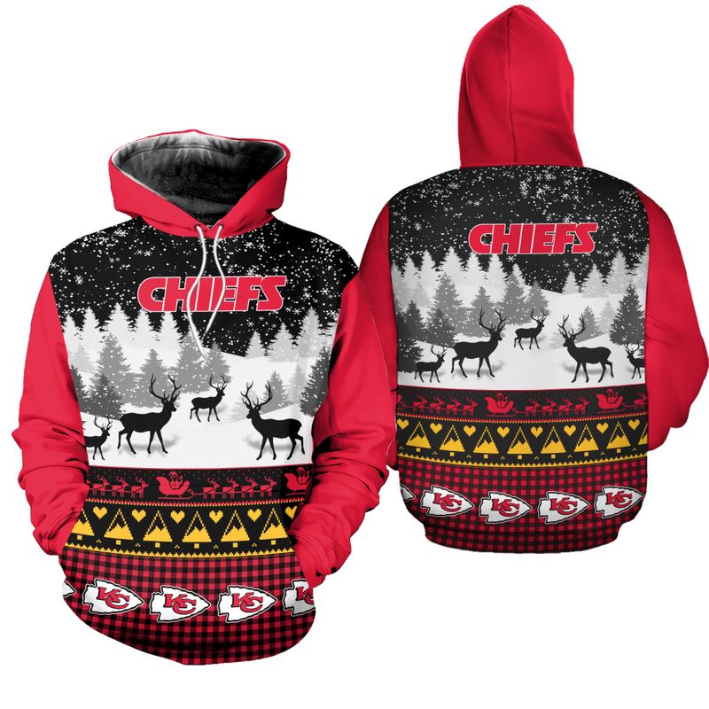 kansas city chiefs christmas reindeer hoodie zip up hoodie nla036010 b76jn