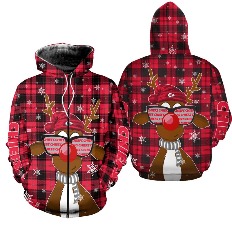 kansas city chiefs christmas reindeer sunglasses hoodie zip hoodie fleece zip hoodie s 5xl new063310 ebzsf