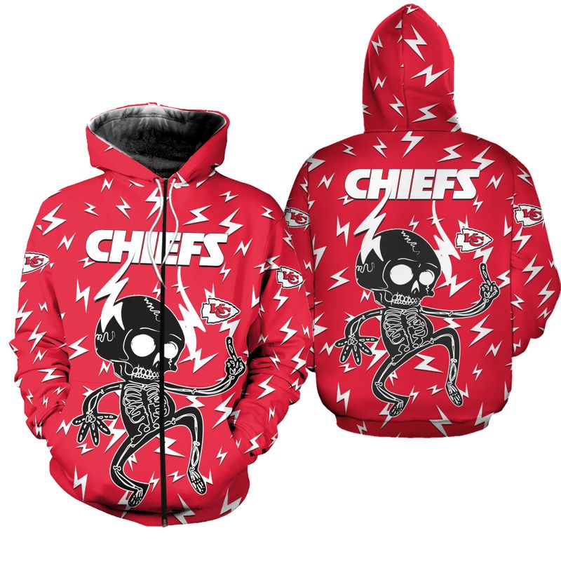 kansas city chiefs electric shock cute skeleton hoodie zip hoodie fleece zip hoodie s 5xl new053810 g6wga
