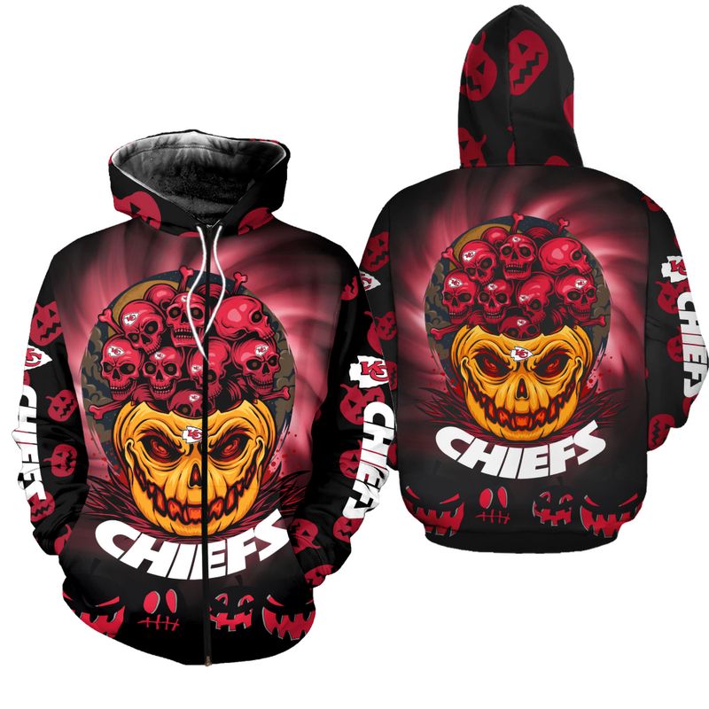 kansas city chiefs halloween pumpkin hoodie zip up hoodie nla026110