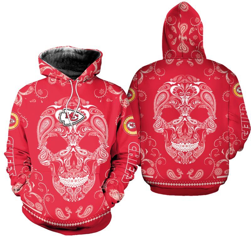 kansas city chiefs limited edition bandana skull zip hoodie sizes s 5xl new012410