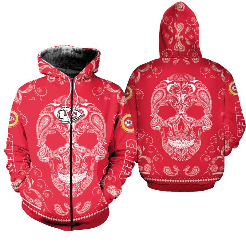 kansas city chiefs limited edition bandana skull zip hoodie sizes s 5xl new012410 djf3r