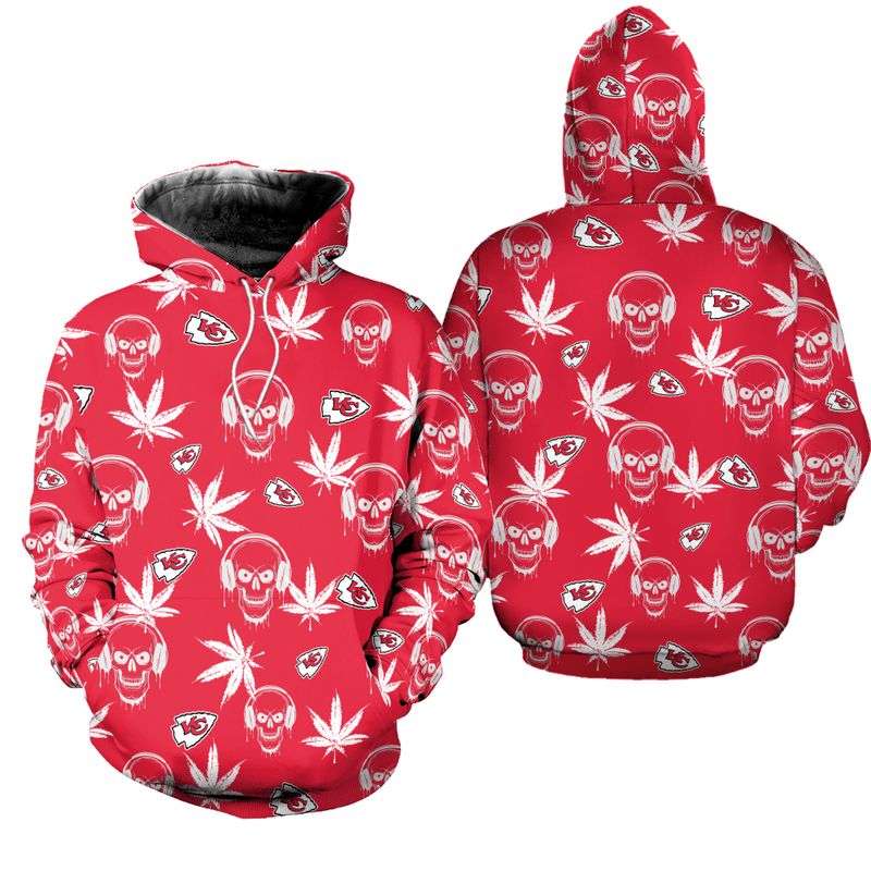 kansas city chiefs limited edition skull and weed leaves hoodie zip hoodie size new057110 7orcd