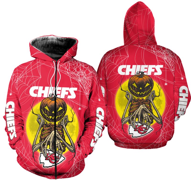 kansas city chiefs pumpskin monster halloween edition unisex hoodie zip up hoodie new045210 q39pq