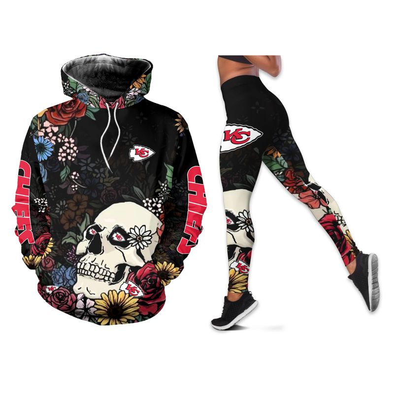 kansas city chiefs skull and flower limited edition hoodie and legging unisex size new023010 nsf03