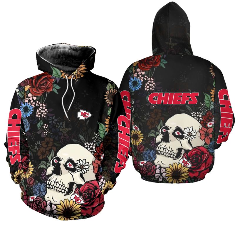 kansas city chiefs skull and flowers hoodie zip up hoodie new023010 533vw