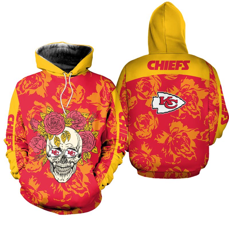 kansas city chiefs skull and rose pattern hoodie zip up hoodie nla065610 lscut