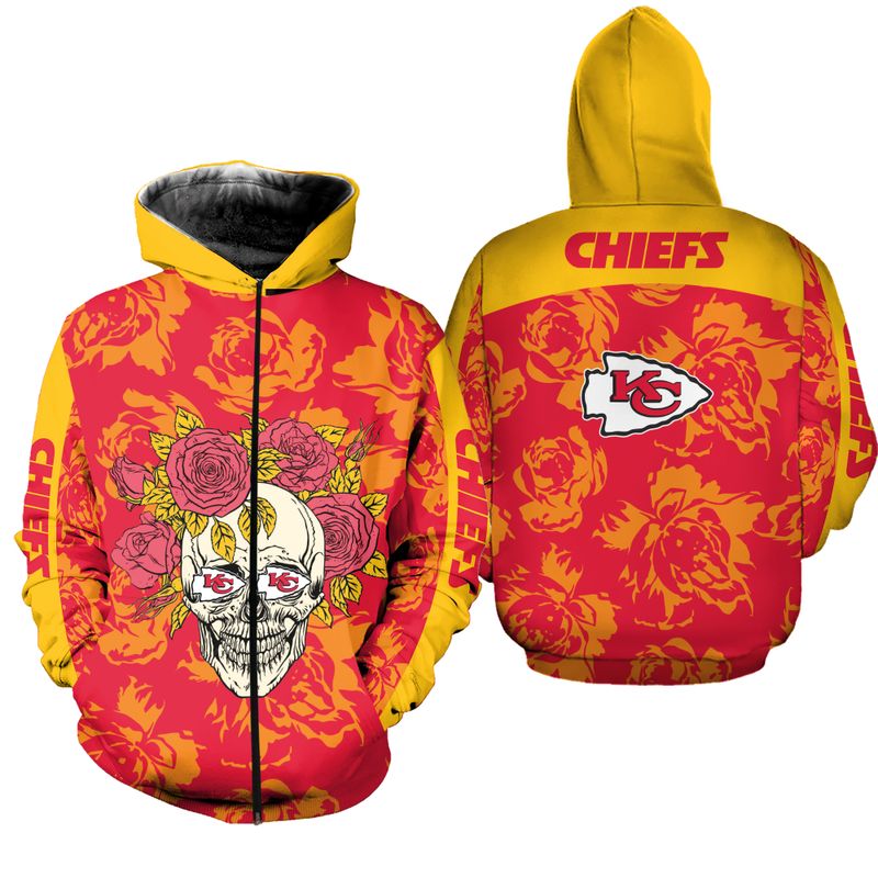 kansas city chiefs skull and rose pattern hoodie zip up hoodie nla065610 z0qod