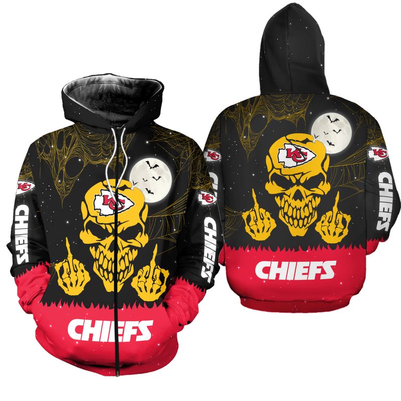 kansas city chiefs skull with middle fingers halloween edition unisex hoodie zip up hoodie new047110 9h8q0