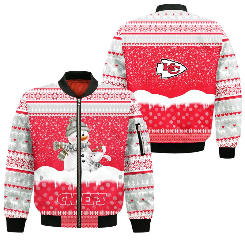 kansas city chiefs christmas pattern snowman bomber jackets nla03391048303649 q4eed