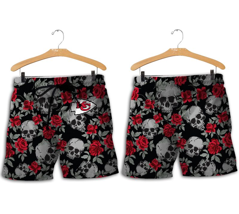 kansas city chiefs roses and skull hawaii shirt and shorts summer nla00711038932355 5wf6v