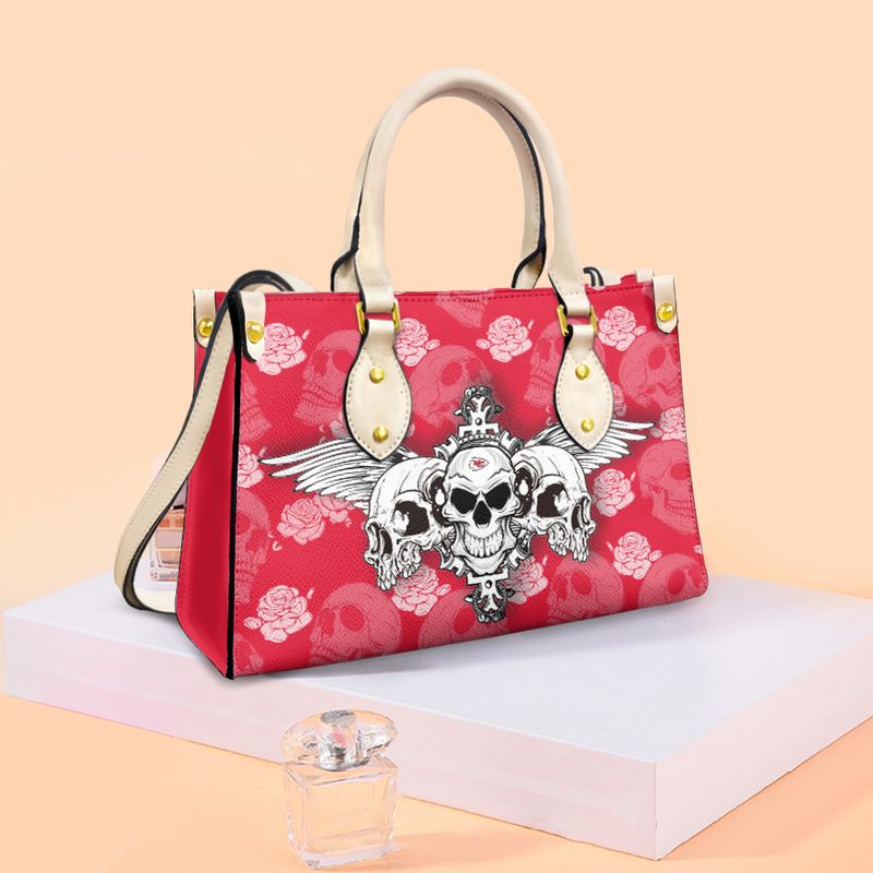 kansas city chiefs skull flowers pattern limited edition fashion lady handbag nla04871069994397 viw9a