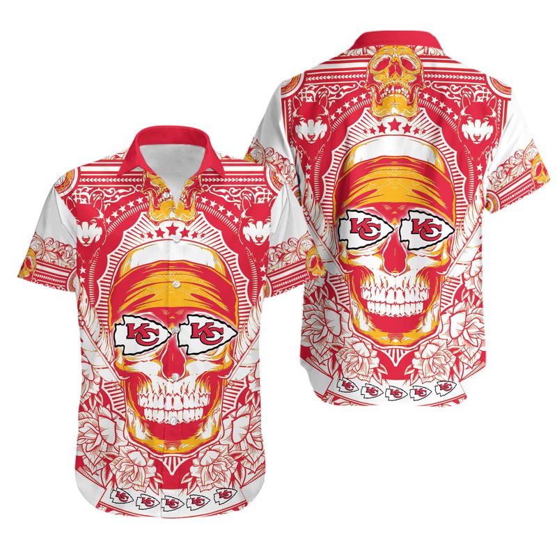 kansas city chiefs skull hawaiian shirt and shorts summer nla0049106068769