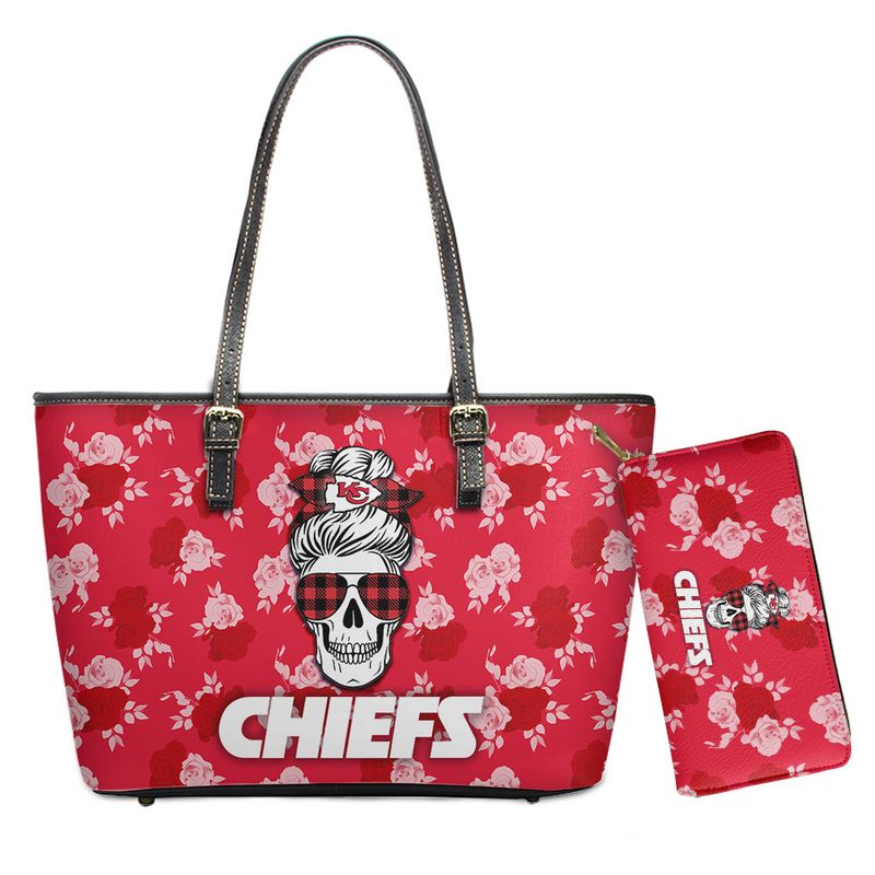 kansas city chiefs skull pattern limited edition tote bag and wallet nla01611072071511
