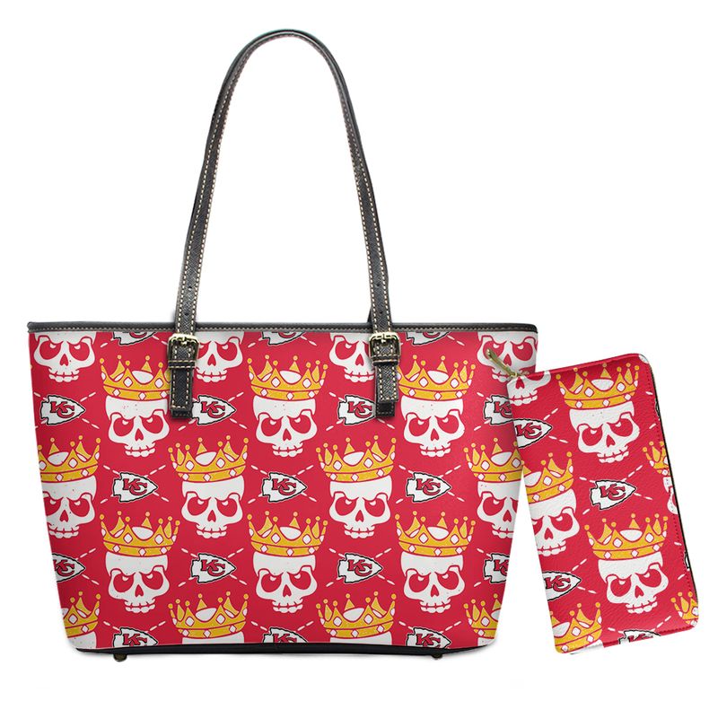 kansas city chiefs skull pattern limited edition tote bag and wallet nla06871022382678 rezpu