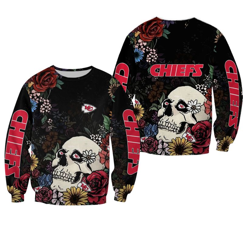 nfl kansas city chiefs skull and flowers limited edition sweatshirt new02301078103708 vphw4