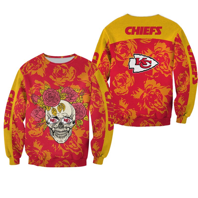 nfl kansas city chiefs skull and rose pattern limited edition unisex sweatshirt nla06561035235514 doarq