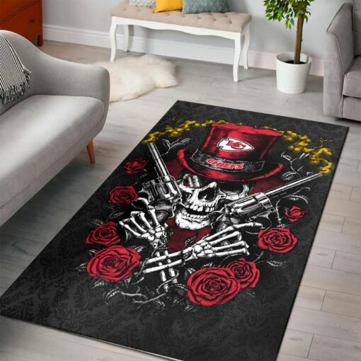 Stocktee Kansas City Chiefs Halloween Skull And Flowers Limited Edition High Quality Area Rug Size S M L NEW050610 1