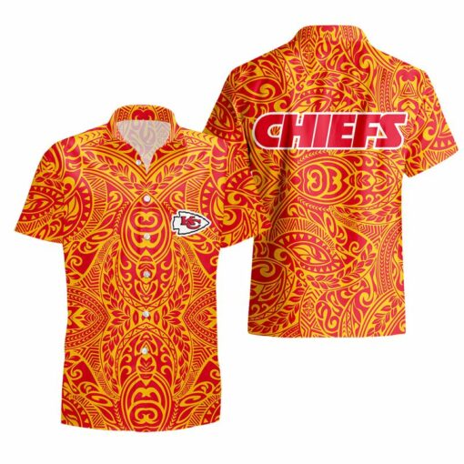 Stocktee Kansas City Chiefs Hawaiian Tribal Pattern Limited Edition Hawaii Shirt and Shorts Summer Collection Size S 5XL NEW035910 1
