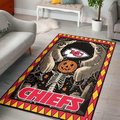 Stocktee NFL Kansas City Chiefs Halloween Pumpskin Skeleton PREMIUM Limited Edition Area Rug Size S M L NEW050810 1