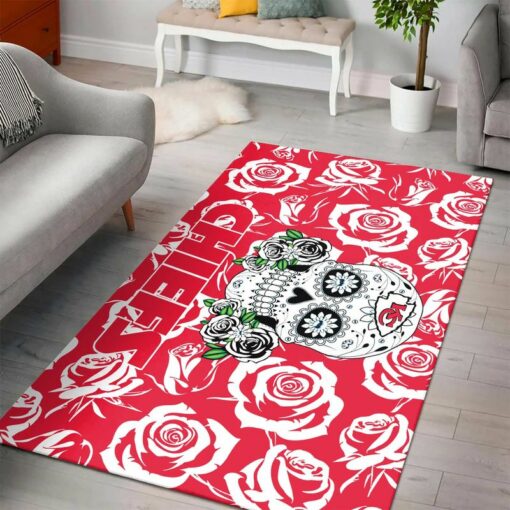 Stocktee NFL Kansas City Chiefs Skull and Rose Pattern PREMIUM Limited Edition Area Rug Size S M L NLA052010 1
