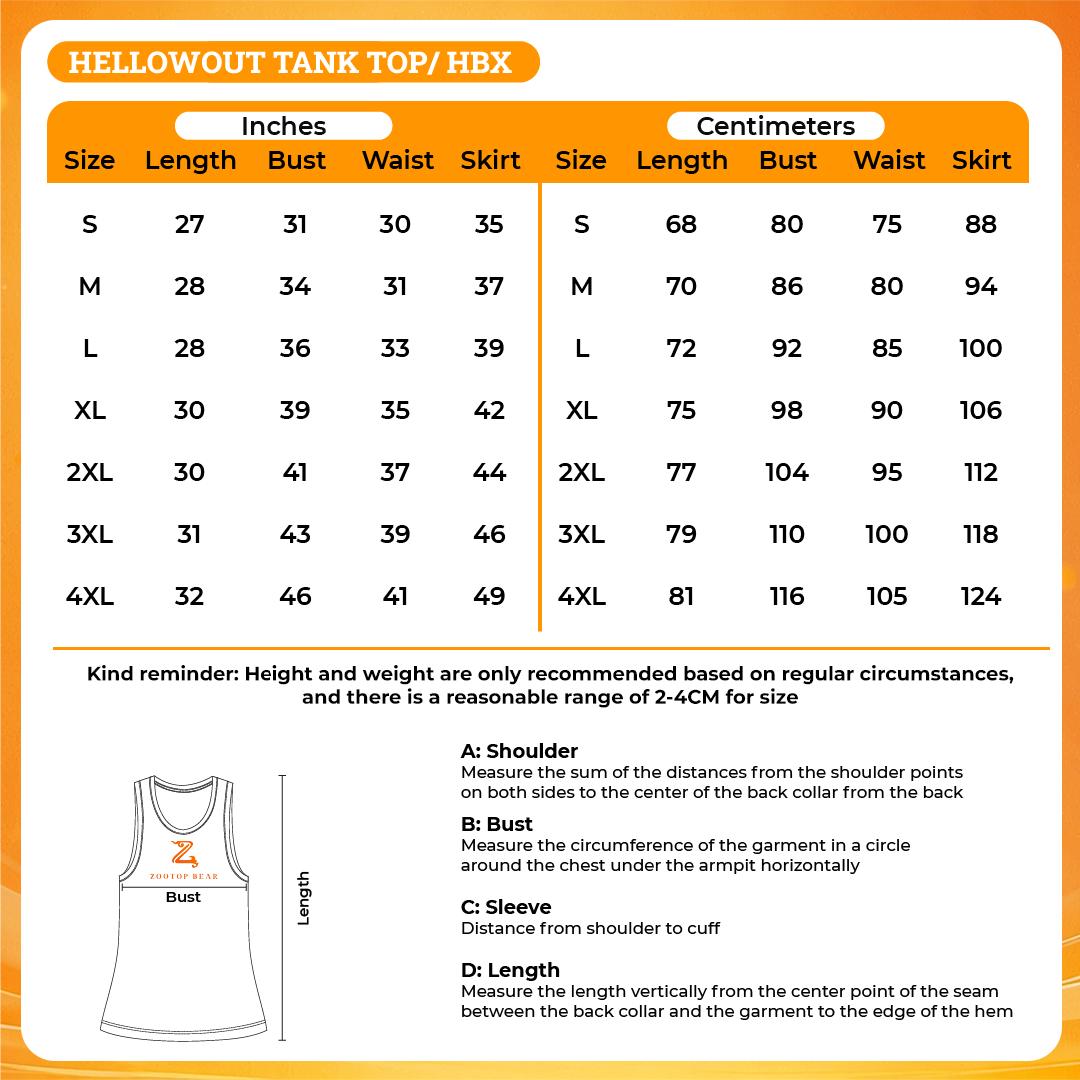 3D Tank Top size chart