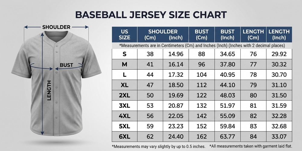 Baseball Jersey Size Chart