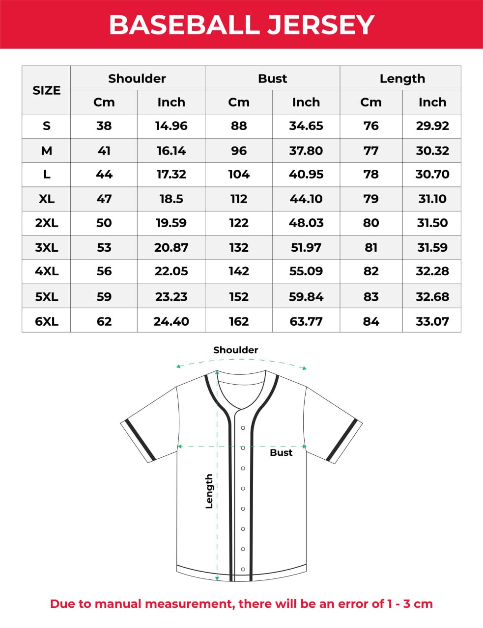 Baseball Jersey Size Chart