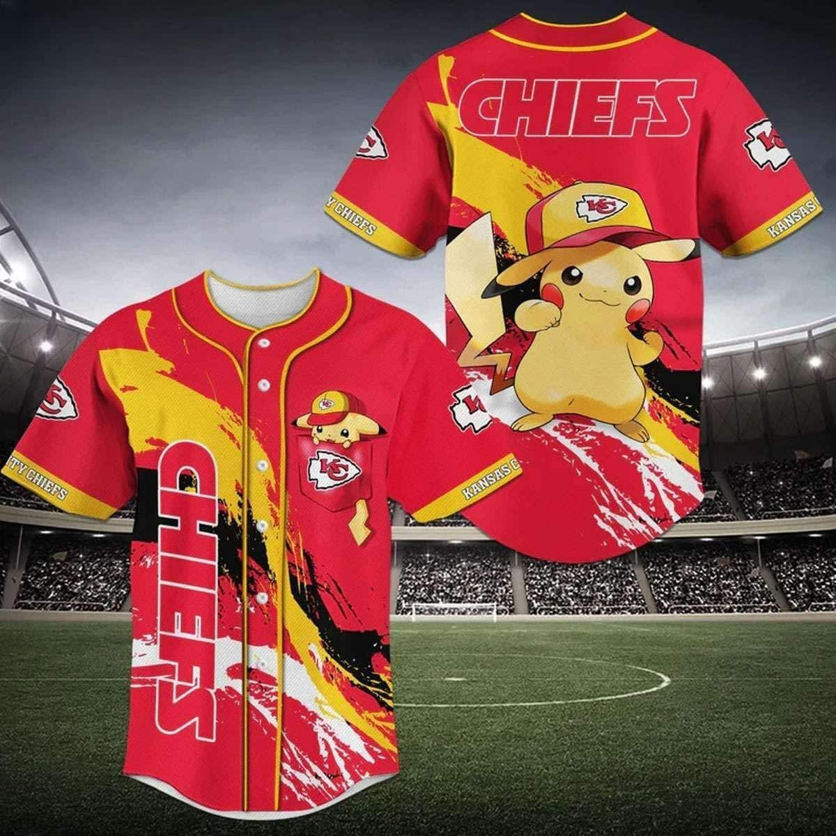 Pikachu Kansas City Chiefs Baseball Jersey - ChiefsFam