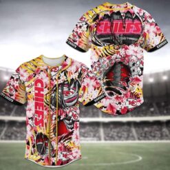 Skeleton And Tropical Flower Pattern Chiefs Baseball Jersey