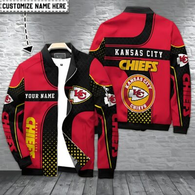 Chiefs Dynamic Red and Black Personalized Bomber Jacket