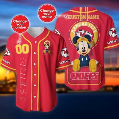 Chiefs Red Mickey Mouse Personalized Baseball Jersey