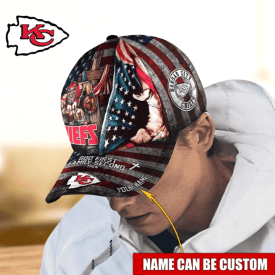Faith and Family Kansas City Chiefs Personalized Baseball Cap mockup