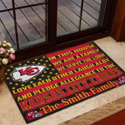 Kansas City Chiefs American Flag Family Personalized Doormat