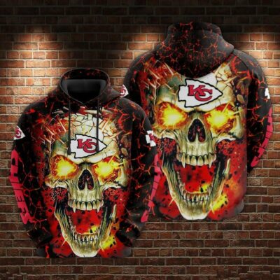 Kansas City Chiefs Blazing Skull Warrior Fan 3D Hoodie
