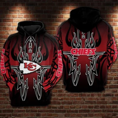 Kansas City Chiefs Blazing Tribal Design Fan 3D Hoodie