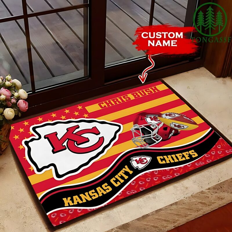 Kansas City Chiefs Bold Stripes Personalized Doormat