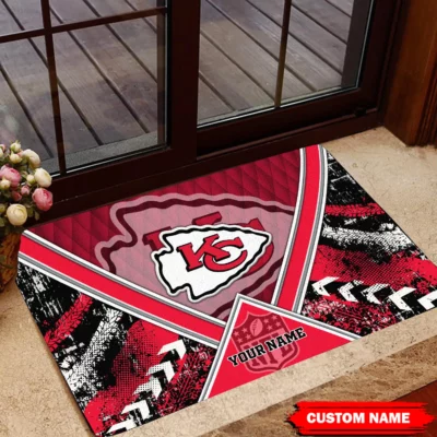 Kansas City Chiefs Bold V Design Custom Name Doormat