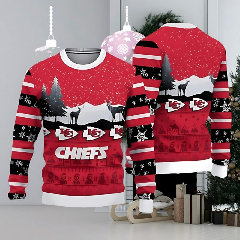 Kansas City Chiefs Christmas Reindeers Pattern Ugly Christmas Sweater