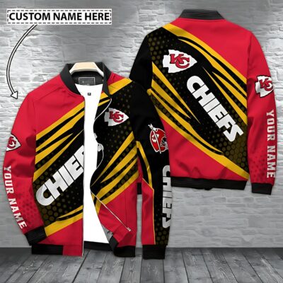 Kansas City Chiefs Custom Name Striped Bomber Jacket