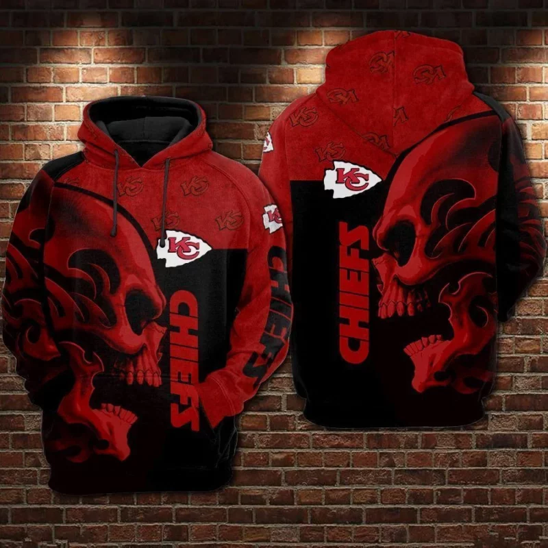 Kansas City Chiefs Fiery Skull 3D Hoodie