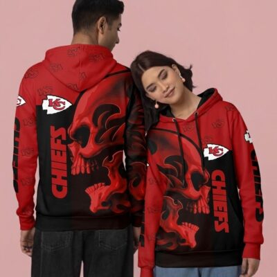 Kansas City Chiefs Fiery Skull 3D Hoodie Mockup