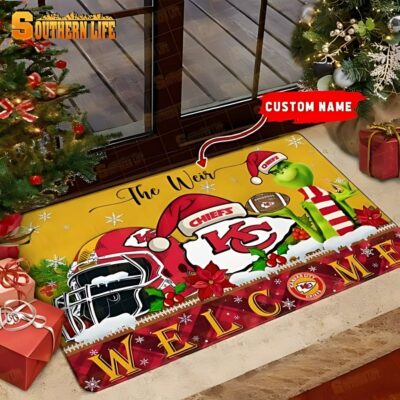 Kansas City Chiefs Grinch Christmas Welcome Personalized Doormat