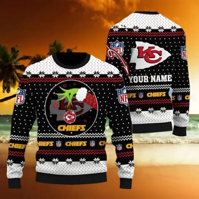 Kansas City Chiefs Grinch Hand Personalized Name 3D Ugly Christmas Sweater