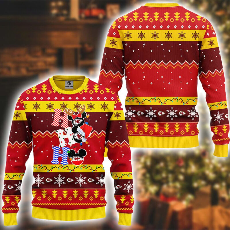 Kansas City Chiefs HoHoHo Mickey Christmas Ugly Sweater