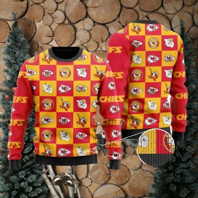 Kansas City Chiefs Logo Checkered Flannel Ugly Christmas Sweater