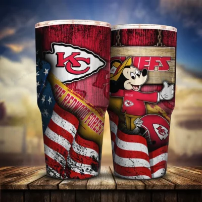 Kansas City Chiefs Mickey Mouse American Flag Personalized Tumbler