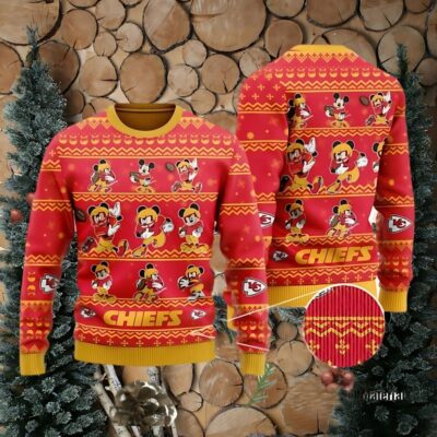 Kansas City Chiefs Multiple Mickey Mouse Ugly Christmas Sweater