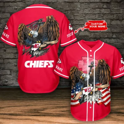 Kansas City Chiefs Patriotic Eagle Personalized Baseball Jersey